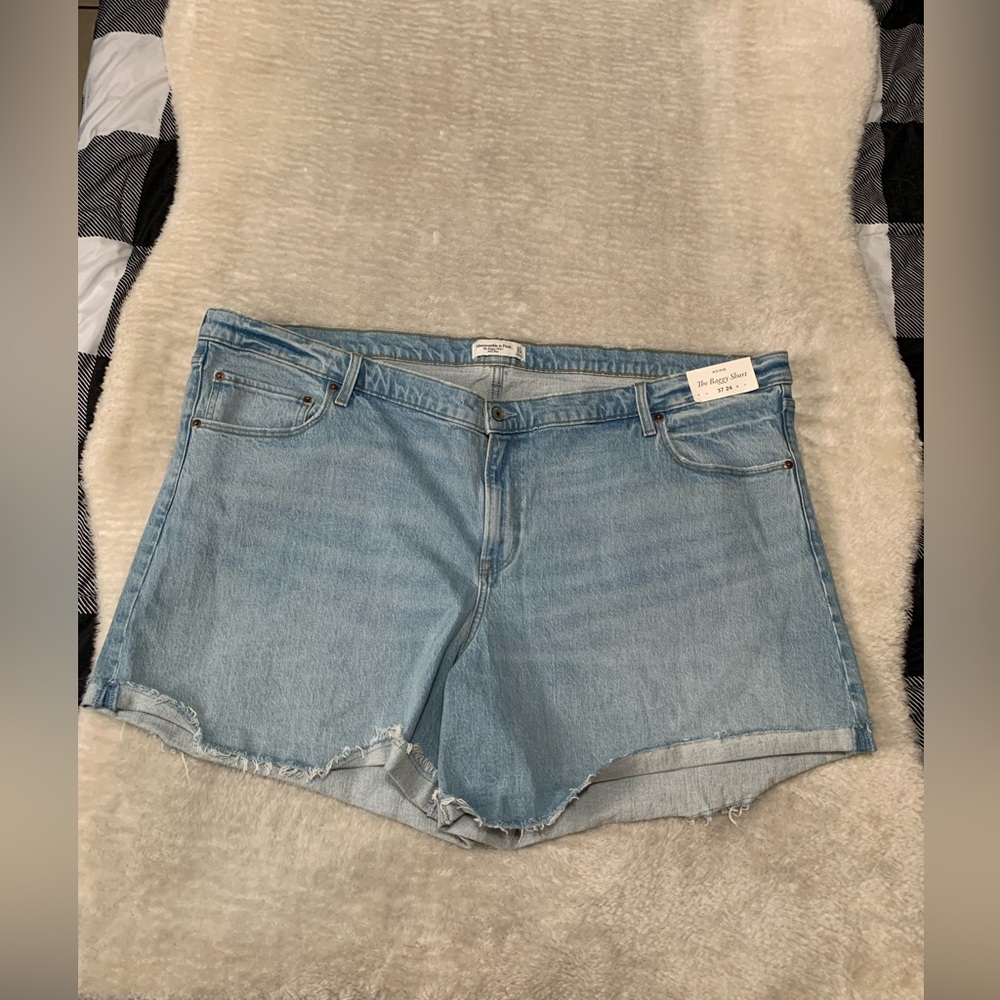 New Abercrombie & Fitch Baggy Denim Shorts Mid Rise Plus Size 37 24 Stretch‎